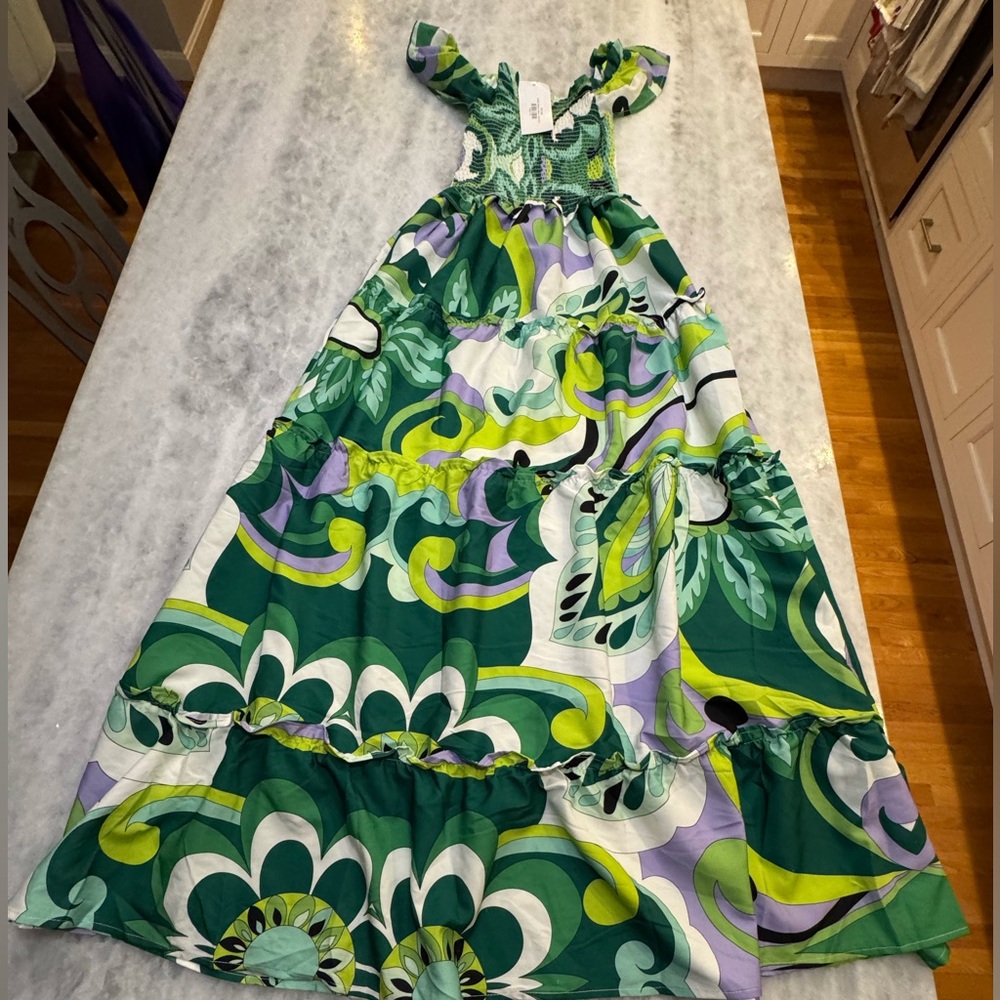 Elegant Green and Purple Maxi Dress